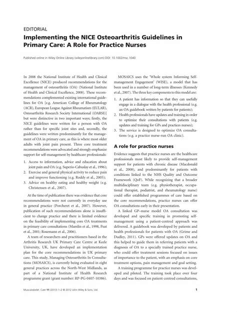 (PDF) Implementing the NICE Osteoarthritis Guidelines in Primary Care ...