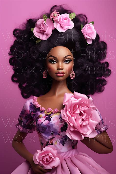 Black Barbie Poster Brown Barbie Black Princess Pink Dress Afro Barbie Png Big Hair Dark