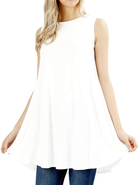 Women Sleeveless Round Neck Round Hem Longline Flared Bottom Flowy