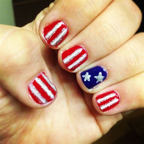 American Flag Nail Art Freehanded American Flag Nails Flag Nails Nails