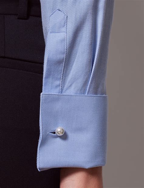 Executive Bluse Slim Fit Baumwolle Manschetten Twill Hellblau