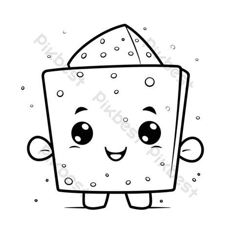 Outline Sketch Cute Cartoon Cube With Little Bubbles On His Hat Drawing