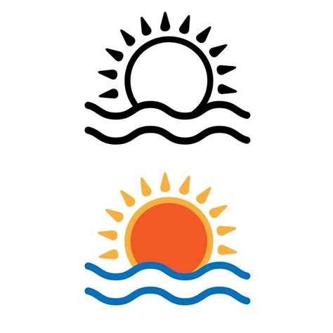 Sun And Sea Water Vector Icon Sunrise Illustration Sign Collection