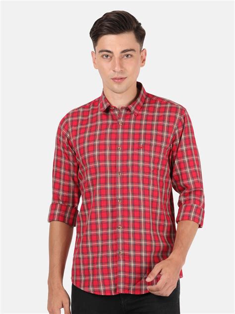 Buy Crocodile Men Red And White Classic Slim Fit Checked Casual Shirt