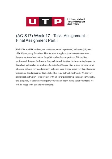 Final Assignment Part I Ac S Week Task Assignment Final