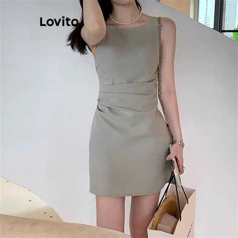 Lovito Casual Vestido Feminino Liso Plissado LNE40530 Shopee Brasil