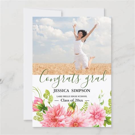 Elegant Pink Flowers Photo Graduation Class 2019 Invitation Zazzle