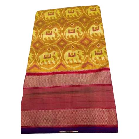 Festive Wear Printed Bordered Ikkat Silk Saree 5 5 M Separate Blouse