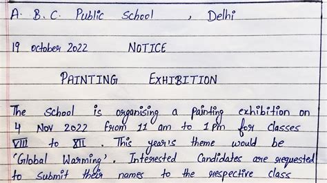 Write Notice On Painting Exhibition Painting Exhibition Notice