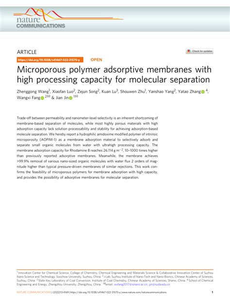 PDF Microporous Polymer Adsorptive Membranes With High Processing