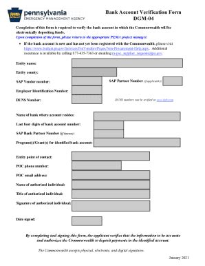 Fillable Online Bank Account Verification Form DGM 04 Bucks County