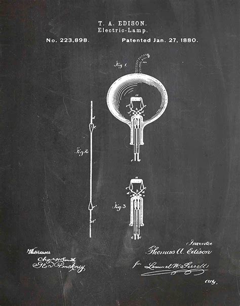 Thomas Edison Light Bulb Patent Print Light Bulb Invention Edison