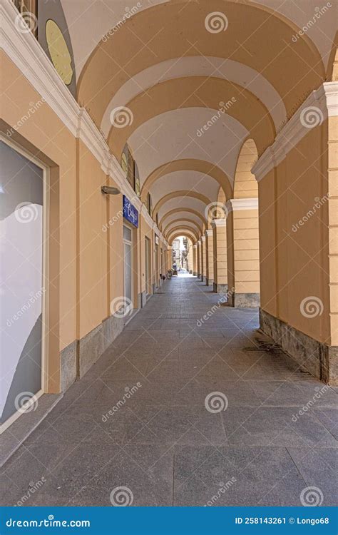 Picture Along An Old Archway With Pastel Coloured Stone Columns Stock Image Image Of Heritage