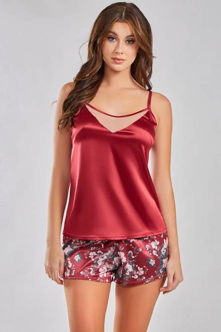 Burgundy Brittany Satin Cami And Shorts Spicy Lingerie