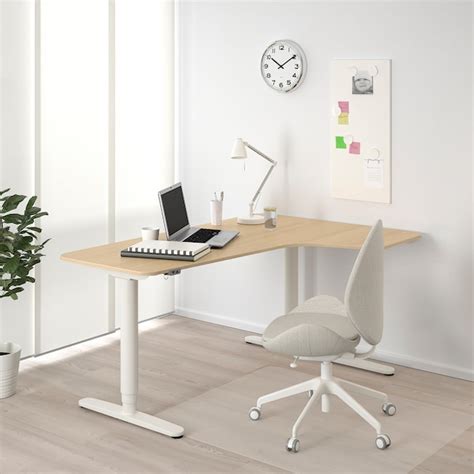 Bekant Corner Desk Right Sitstand White Stained Oak Veneer White