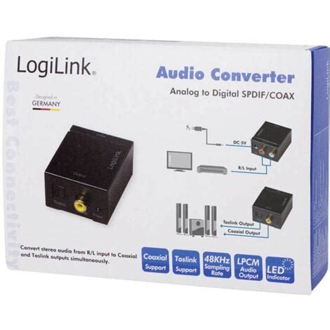 LogiLink CA0102 Toslink Cinch RCA Audio Adaptateur Noir