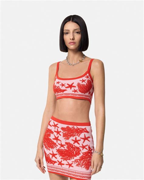 Barocco Sea Knit Crop Top Pink Versace Us