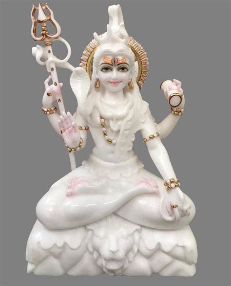 Painted Hindu White Marble Shiva Statue For Worship Size 18 Inch