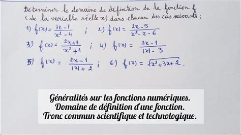 Généralités sur les fonctions numériques domaine de définition tcsf