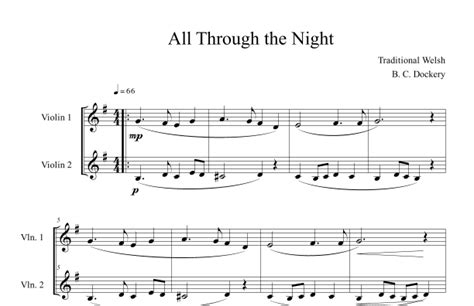 All Through The Night Violin Duet Arr B C Dockery Sheet Music Traditional Violin Duet