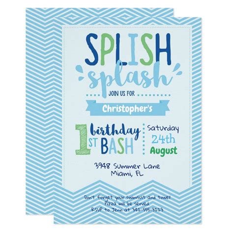 Splish Splash Pool Party 1st Birthday Invitation Artofit