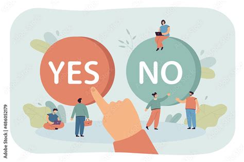 Giant Hand Of Man Choosing Between Yes And No Button Person Pushing