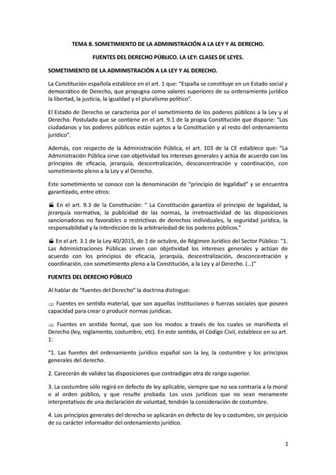 Temas 8 9 Y 10 La Administración Tema 8 Sometimiento De La AdministraciÓn A La Ley Y Al