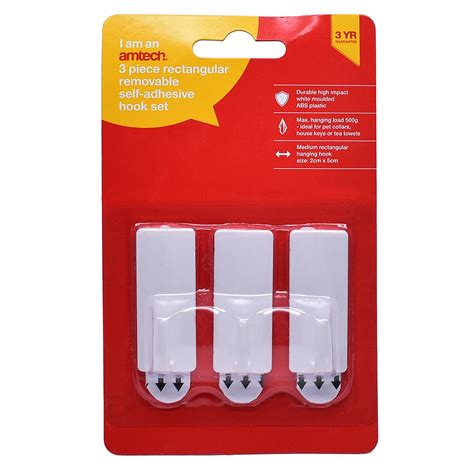 Amtech 3 Piece Rectangular Removable Self Adhesive Hook Set