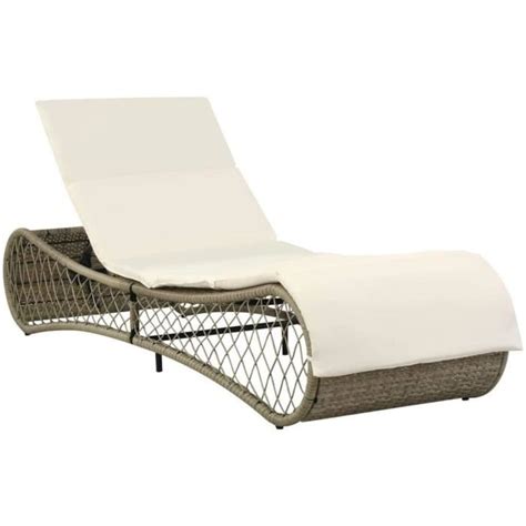 Chaise Longue avec Coussin Résine Tressée Transat Meuble Jardin Patio