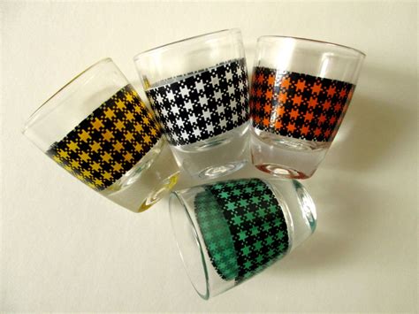 Shot Glasses 60s Barware Vintage 1960s Mad Men Era Cocktail Party Houndstooth Check Wedding T