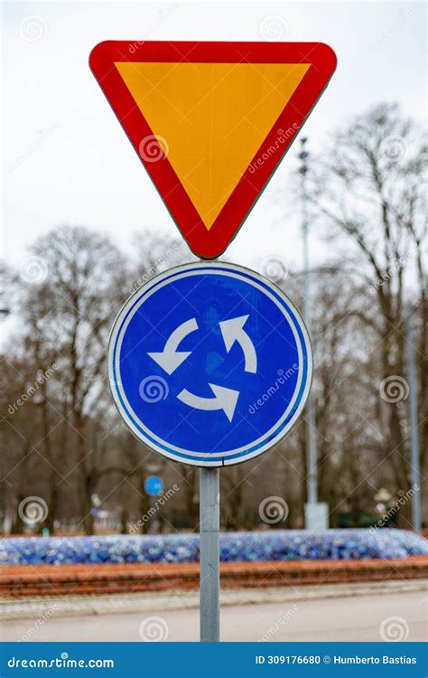 Warning Sign Roundabout Stock Photo Image Of Transport 309176680