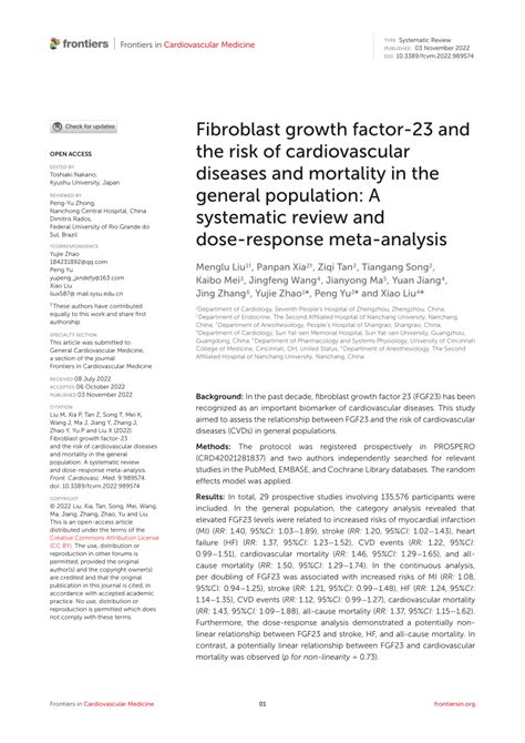 Pdf Fibroblast Growth Factor 23 And The Risk Of Cardiovascular Diseases And Mortality In The