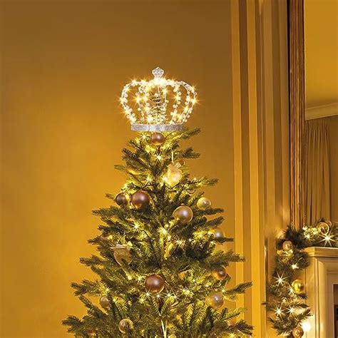 PEIDUO Christmas Jeweled Crown Tree Topper Light Up Tree Topper With