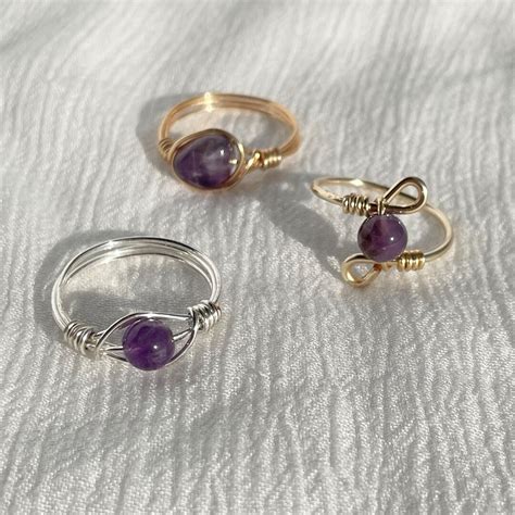 Amethyst Crystal Ring Wire Wrapped Ring Februarybirthstone Custom Crystal Wire Wrapped Rings