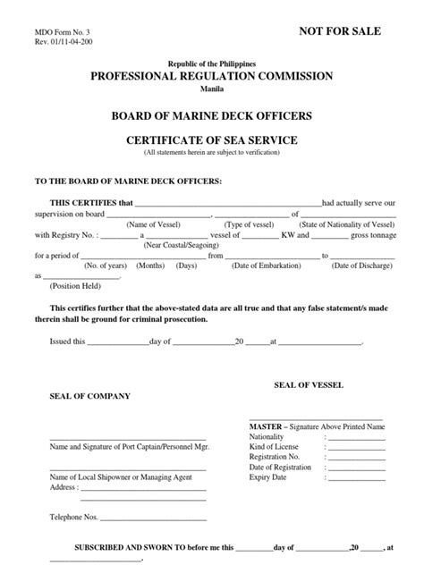 Certificate Of Sea Service Prc Form