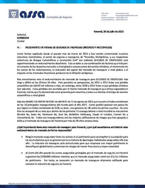 Carta Completa Assa Compa A De Seguros