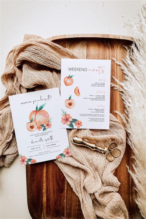 Peach Bachelorette Invitation And Itinerary Peaches Bachelorette