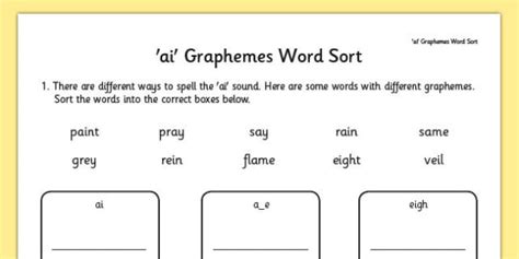 Ai Graphemes Word Sort Worksheet Teacher Made Hot Sex Picture