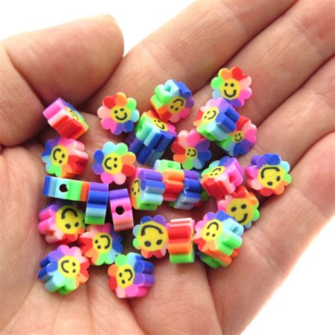 Rainbow Smiley Face Flower Polymer Clay Bead Brooklyn Charm