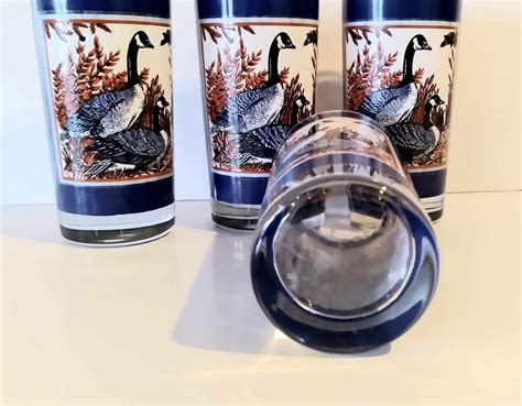 Vintage Heavy Glass Goose Geese Wildlife Themed Collectible Tumblers Drinking Glasses Etsy