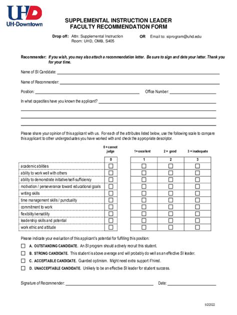 Fillable Online SI Program Faculty Recommendation Form Faculty