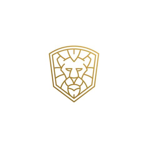 Outline Emblem Of Geometric Lion Head In Shield Hand Drawn With Thin