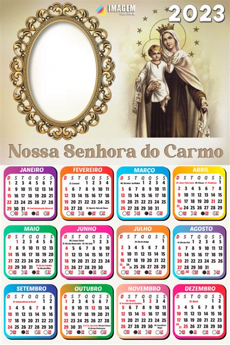 Calendário 2023 Nossa Senhora do Carmo Imagem Moldura PNG para Colagem