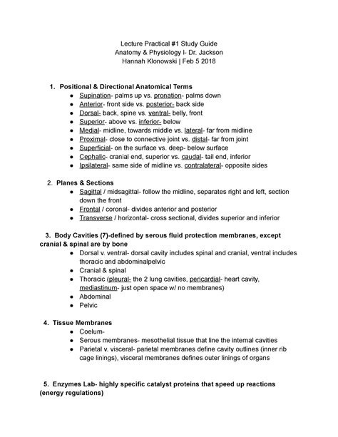 Lab Practical 1 Study Guide Lecture Practical 1 Study Guide Anatomy