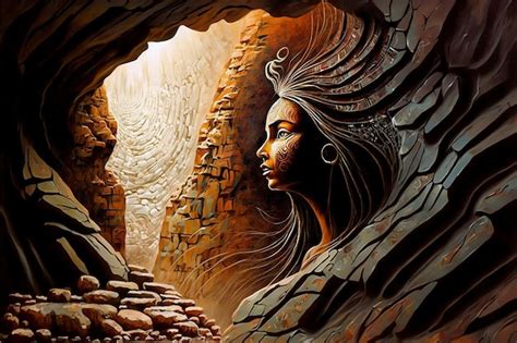 Premium Photo Woman In Ancient Cave Digital Painting Artwork