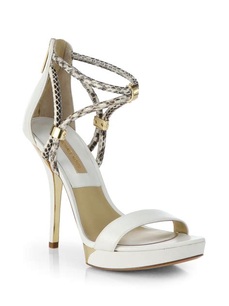 Michael Kors Fariha Leather Snakeskin Platform Sandals In Natural