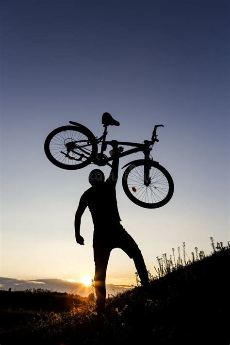 Cyclist Man Silhouette And Mountain Bike Stock Photo Image Of People