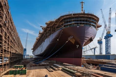 Astillero con vista de barco masivo en construcción Foto Premium