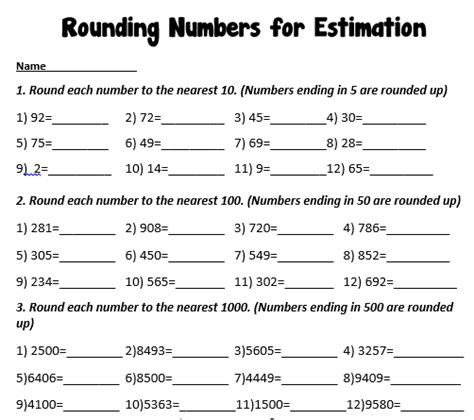 Rounding And Estimating Worksheets