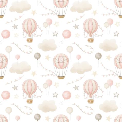 Premium Photo Watercolor Seamless Pattern With Hot Air Balloons And